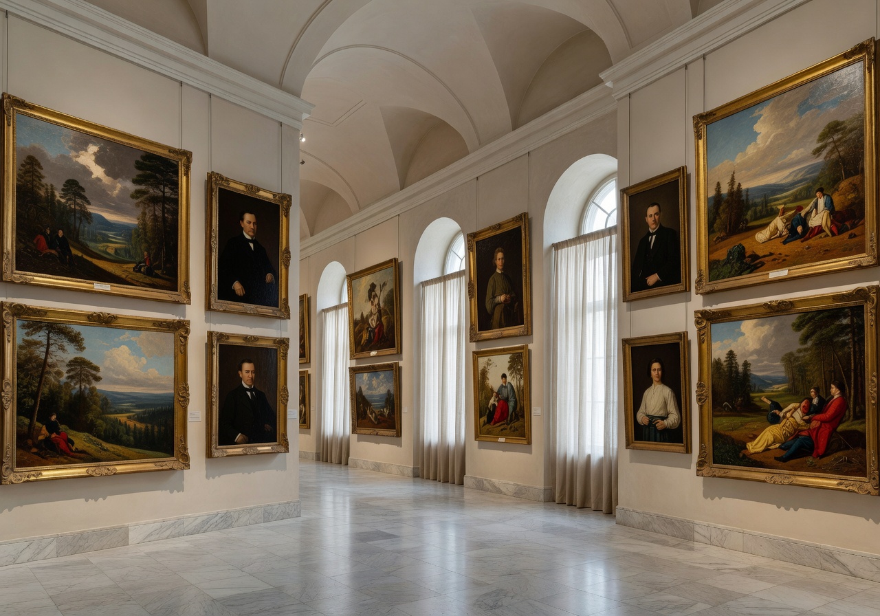 Finnish art museum gallery interior with classical paintings and elegant exhibition spaces