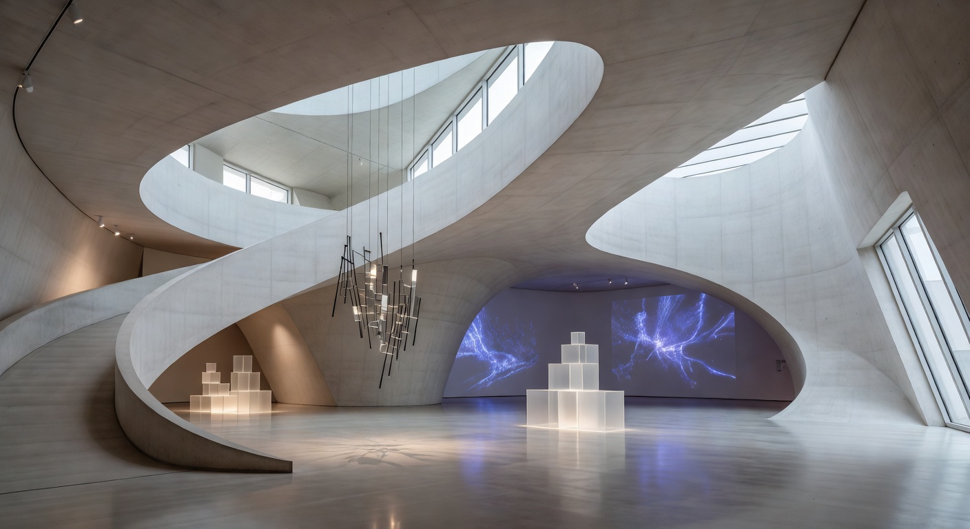 Kiasma Museum of Contemporary Art interior with flowing architectural forms and modern art installations